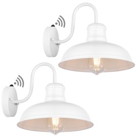 TOBUSA 2-Pack Dusk to Dawn Outdoor Wall Lights, Exterior Farmhouse Gooseneck Barn Light, White Vintage Outside Wall Mount Light Fixture, Waterproof Outdoor Light for House Porch Garage