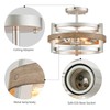 WUZUPS 3-Light Metal Drum Chandelier Imitation Wood Grain Shade Round