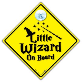 Little Wizard on Board Sign, Wizard Baby on Board Sign, Baby Wizard Car Sticker Sign With Suction Cup 14cm x 14cm