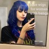 LABEAUTÉ Blue Wig Short Bob Wavy Wig with Air Bangs