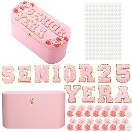 Geelin Pink Graduation Keepsake Box for Girl 6. 3 x 6. 3 x 13. 8 Inch, DIY Senior 2025 Year Memories Wooden Box with Pearl Flower Stickers for Her Congrats Grad Gift for High School College School