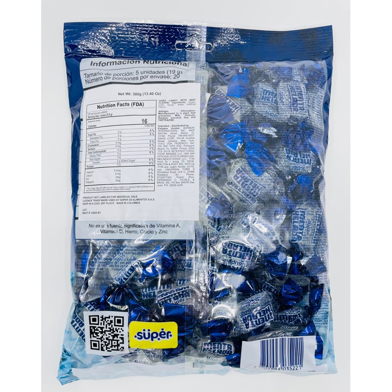 Super Menta Helada Hard Mint Candy, 100 Pieces, 300g Bag