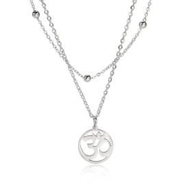 TEAMER OM Necklace Stainless Steel Yoga Meditation Spiritual Harmony Pendant Aum Om Ohm Sanskrit Symbol Necklace Jewellery for Women Girls, Stainless Steel