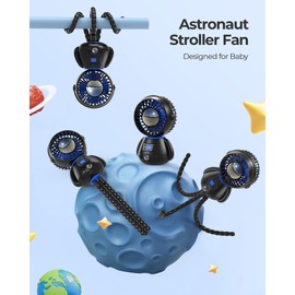 SLENPET Astronaut Portable Stroller Fan, Baby-Safe Clip-on with Detachable Flexible Tripod, Rechargeable Battery-Operated, 3-Speeds, 270° Rotation - Ideal for Car Seats, Cribs, Treadmills, Travel