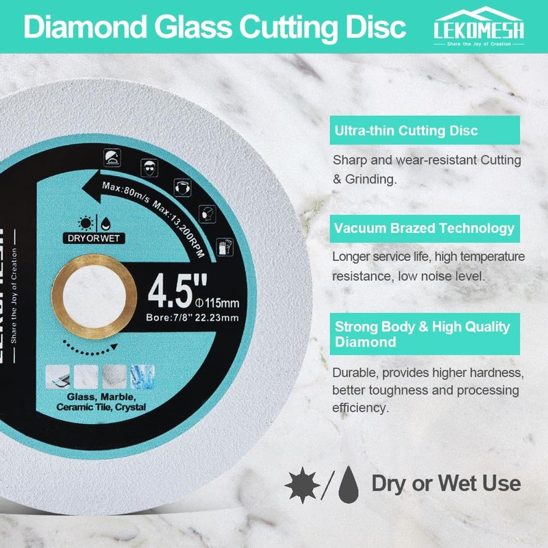 Diamond Glass Cutting Disc - 3pcs 4.5"/115mm Cut Off Wheel
