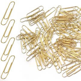 Luomorgo 120 Pcs Gold Paper Clips - 1.3 Inch (33mm) Vinyl Coated Metal Paperclips for Office, School, Home, Bookmark & Document Organizer