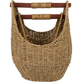 Trademark Innovations 12.2" & 9.4" Seagrass Baskets with Wooden Handles - Set of 2 (Natural)