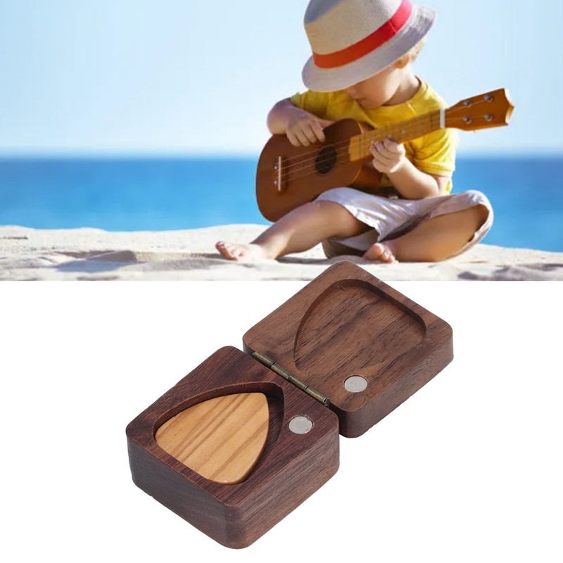 Guitar Picks Box Portable Multifunctional Wooden Guitar Picks Case Storage