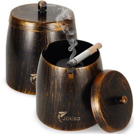 Outdoor Ashtrays Set of 2, Stainless Steel Retro Ashtray with Lid for Indoor and Outdoor Use, Wind Ashtray with Non-Slip Underside for Garden, Bar and Balcony, XXL