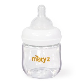 Matyz 1-Pack Glass Baby Breastfeeding Bottle with Cap (White, 4Oz) - Wide Neck New Born Bottles for Baby Breastfeeding Bottles for Newborn Babies Glass 4 Oz Glass Breastmilk Baby Bottles 0-3 Months
