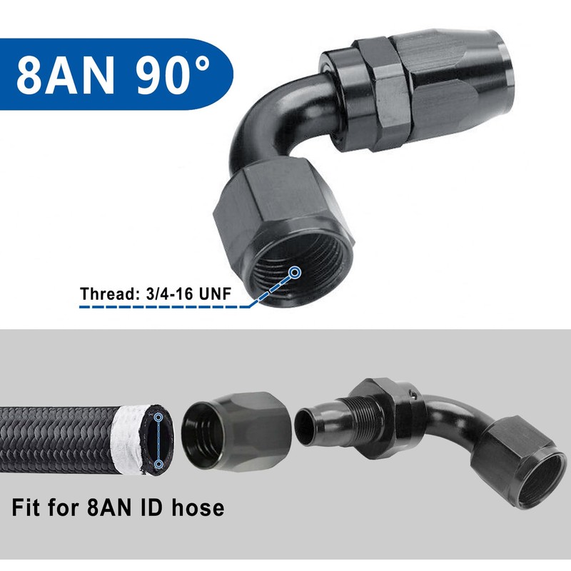 LokoCar 8AN Hose End Fitting 90 Degree Swivel For CPE