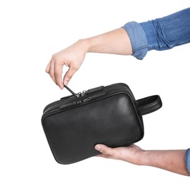 STILORD 'Catania' Large Travel Toiletry Bag Leather Men Women Toiletry Bag Chic Cosmetic Bag Beauty Case Bathroom Bag Toiletry Bag Leather Wash Bag Genuine Leather Wash Bag, black, Toiletry bag