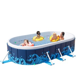 Non-Inflatable Swimming Pool, Portable Kiddie Pool for Kids and Adults, Foldable Pool with Bracket, Collapsible Pools for Outdoor Garden Backyard Pets Dog Pools (Blue, S：63" x47" x18")