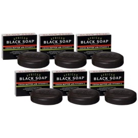 Madina African Black Soap Cocoa Butter with Vitamin E 3.5 oz (Pack of 6)