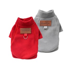 LOSHALL 2 Pack/3 Pack Fleece Dog Sweater for Small Dogs Girl Boy, Soft Warm Turtleneck Dog Sweatshirt, Pet Puppy Cat Winter Clothes Apparel Pullover Jumper (A-Grey Red, L)