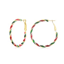 GULICX Christmas Earrings for Women, Green Gold Red Holiday Earrings 40mm Big Hoop Earrings Christmas Stocking Stuffers for Adults Jewelry Gifts for Women