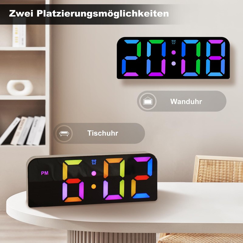 PiKaPiKaP Digital Wall Clock, 9.6 Inch Digital RGB Clock, LED
