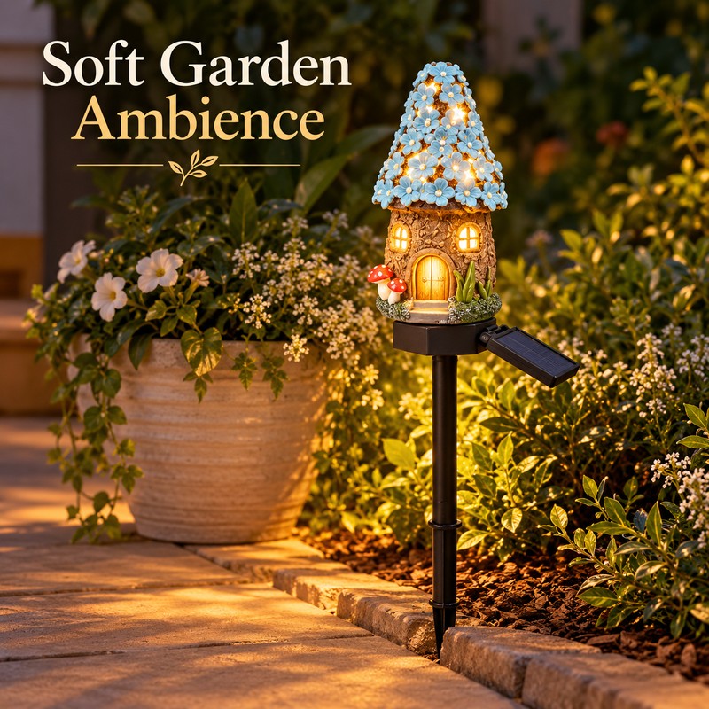 Solar Cartoon House LED Garden Stake Light, Warm Yellow Outdoor