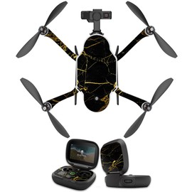 MightySkins Skin Compatible with GoPro Karma Drone Headphones wrap Cover Sticker Skins Black Gold Marble