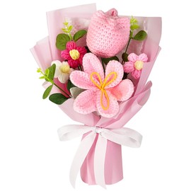 Phaicoilo Crochet Flower Bouquet: Completed Crochet Tulip Flowers for Graduation Gifts Birthday Home Decor (Pink)