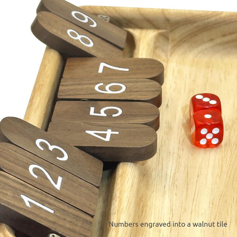 WOWME Shut the Box Dice Game Solid Wood Board for