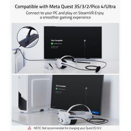 Syntech Link Cable 16 FT Compatible with Oculus/Meta Quest 3/Meta Quest 3S, Quest2/Pro/Pico 4/Ultra Accessories and PC/SteamVR, High Speed PC Data Transfer, USB 3.0 to USB Cable for VR Headset, Black