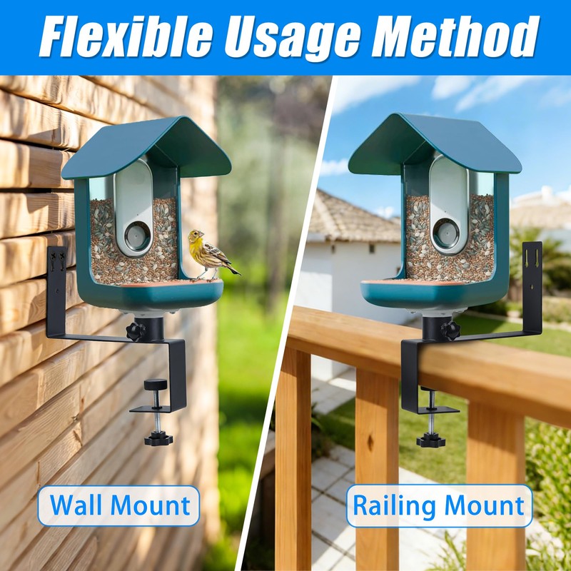 Metal Mount for Bird Buddy Smart Feeder, Wall and Railing
