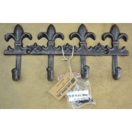 LuLu Decor, Cast Iron Fleur De Lis Key Hook (Key Hook Black)