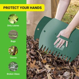 GardenHOME Garden and Yard Leaf Scoops, Large Sized Hand Rakes, Multiple Use for Leaves, Lawn Debris and 1 Pair (Green)