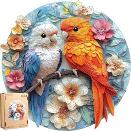 ジグソーパズル 200ピース 木製パズル オウムと花 (27.7×28.4cm) 3mm厚 異形ピース 大人向け 折れにくい レーザーカット インテリア ギフト 暇つぶし 家庭 脳トレ デザイナー監修 キュニスレ (Qiuenisray)