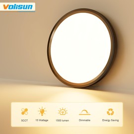 VOLISUN 5CCT LED Flush Mount Ceiling Light, 7 inch Dimmable Ultra-Thin LED Ceiling Light Fixture, 3000K-6500K Selectable, 15W LED Ceiling Lights for Bedroom, Kitchen, Closet and Hallway (1Pack, Black)