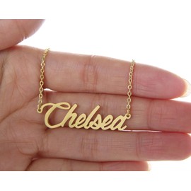 AOLO 18k Gold Plated Chelsea Name Pendant Necklace Initial Nameplate Stainless Steel Jewelry for Womens Mothers