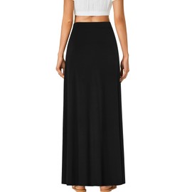 Rooscier Women's High Waist Button Front A-Line Long Maxi Skirt with Pockets Black XX-Large