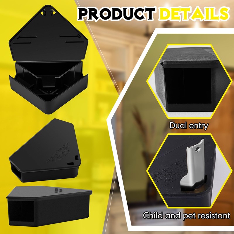 Qualirey 24 Pcs Triangle Mice Rat Bait Stations, 5x3 in,
