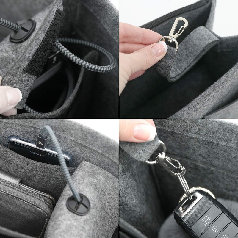 DuneDesign Handbag Organiser Felt Bag Insert Inner Pocket Grey, Grey