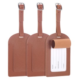 Coptiner 3 Pcs Luggage Tags Travel Suitcase Tags PU Leather Luggage Tags for Suitcases Suitcase ID Tags Luggage Labels with Name ID Card & Adjustable Strap Durable Waterproof Travel Accessories