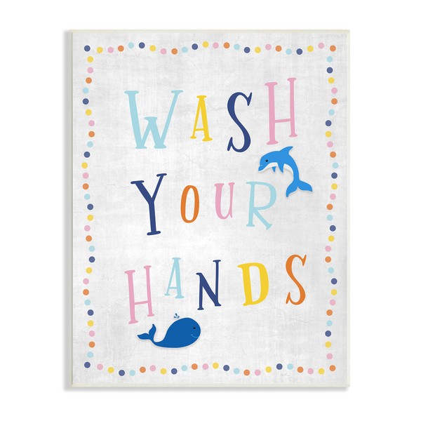 Stupell Industries Wash Your Hands Bathroom Sign Playful Dolphin Whale,