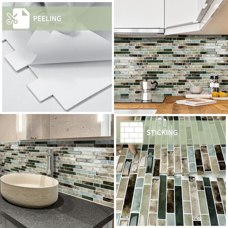10 Sheet Thick Peel and Stick Kitchen Backsplash Tiles,3D Waterproof