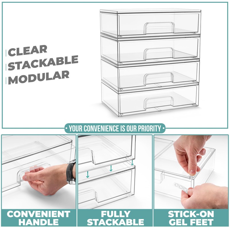 Sorbus Acrylic Storage Containers - 4 Pack, Stackable Storage Bins