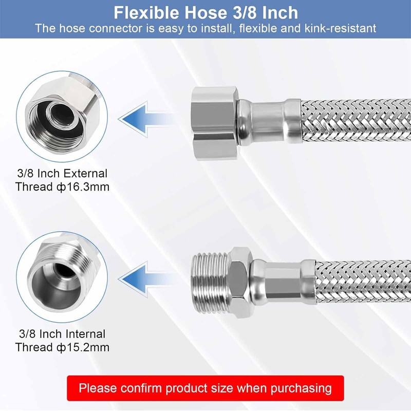 4 x 3/8" Stainless Steel Flexible Connecting Hose Pipe Kink
