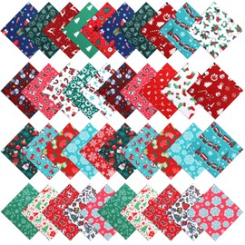 Preboun 100 Pcs 5 x 5 Inches Christmas Fabric Square Quilting Fabric Squares Bundle Sewing 25 Different Christmas Patterns Precut Polyester Patchwork for DIY Christmas Sewing Crafting Supplies