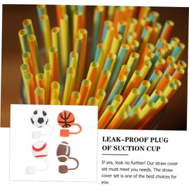 Ciieeo Fundas para Pajitas de Pvc Diseño Deportivo y Tapa Protectora, 4 Piezas Buen Sellado para Fiesta Deportiva y Decoración Adorable