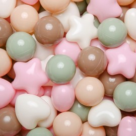 TRENDPLAY Ball Pit Balls Star Heart Shapes for Toddlers Kids, BPA Free, for Soft Play, Pool, Tent, Party,100 Pieces, Cream Coffee Green Pink