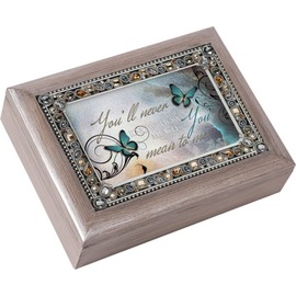 Cottage Garden Never Know How Much You Mean to Me Brushed Pewter Jeweled Music Box Plays Wonderful World