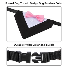 Dog Tuxedo Suit with Bow tie, Dog Wedding Bandana Collar, Pet Birthday Tux Outfit for Small Dogs Pink, S