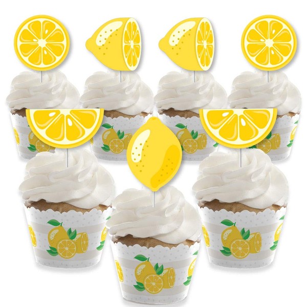 Big Dot of Happiness So Fresh – Limón – Decoración para cupcakes – Citrus Lemonade Party Cupcake Wrappers and Treat Picks Kit – Juego de 24