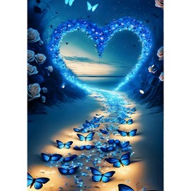QINRUBB DIY Heart Diamond Painting Kits, Full Drill Butterflies Diamond Art Painting Kits for Adults Beginners, DIY 5D Love Painting by Numbers Dreamland Diamond Art Kits for Home Decor 12x16inch
