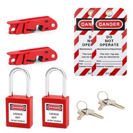 PILISPARK Circuit Breaker Lockout,Red Electrical Box Circuit Breaker Lockout,Tagout Breaker Box Lock for 110-240v Standard Single and Double Toggles,OSHA Compliant (2 Set with Lock)