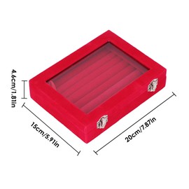 Ring Storage Box, 7 Compartments, Velvet Jewellery Box, Ring, Earring, Necklace, Jewellery Display, Jewellery Box Organiser with Transparent Lid for Women and Girls (Red)
