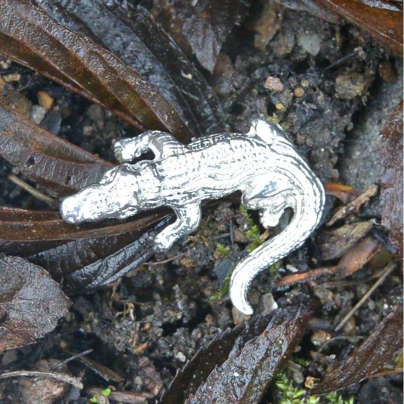 Crocodile Figurine, Crocodile Collectible Miniature, Handmade, in Fine Pewter, by
